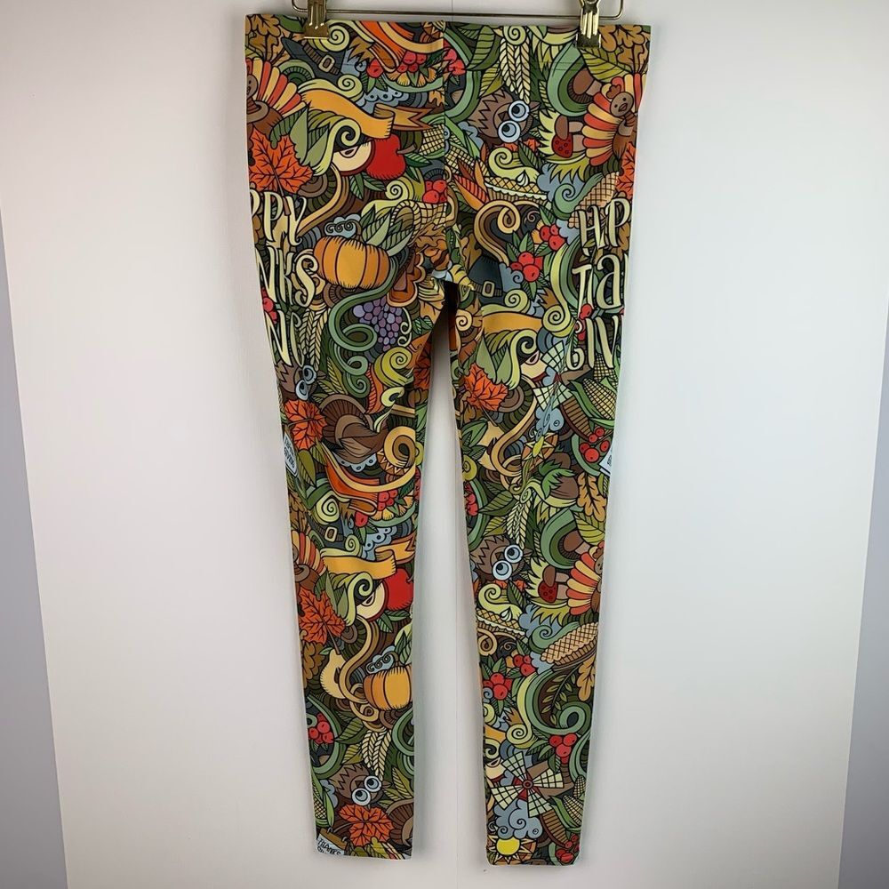 Fiercepulse women’s Happy Thanksgiving Yoga leggings pants size Large Pumpkin - Picture 2 of 6